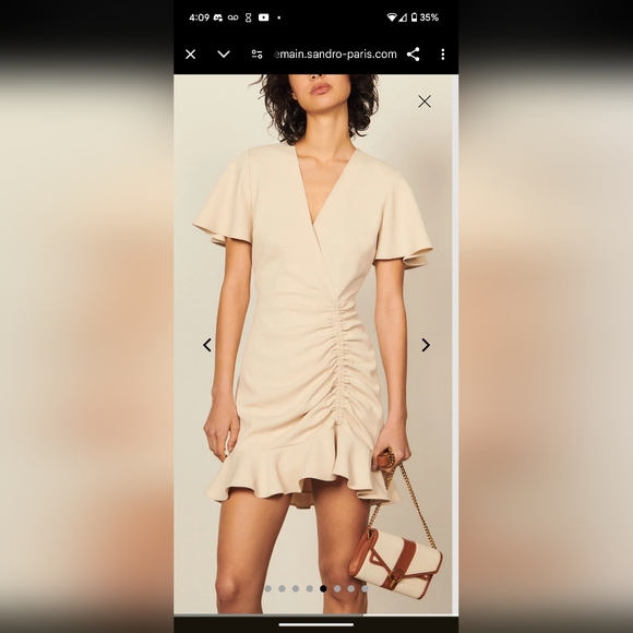 NWT $340 Sandro Paris Albi Ruffle-Trim Mini Dress in Cream Size FR 34 / XS - Picture 3 of 15